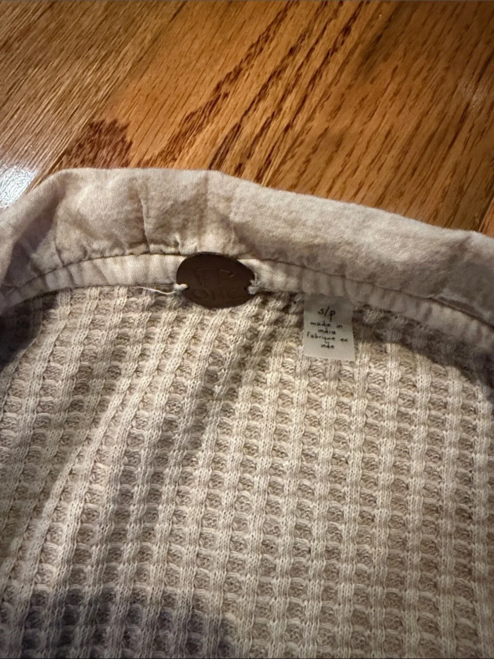 Free People Cream Waffle-Knit Button Cardigan - Picture 2 of 2